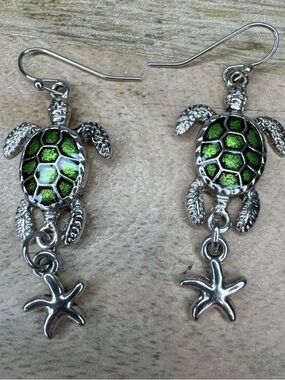 Green Turtle & Starfish Drop Earrings - Women's Jewelry